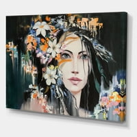 Дизајн на „Портрет на една млада жена со цвеќиња I“ модерно печатење на wallидови од платно
