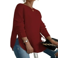 Обични Обични Пуловери Со Кружен Врат Бургундски Женски Џемпери Со Долги Ракави