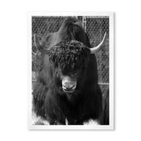Дизајн на „Портрет на монохроматски диви бикови во зимска шума II“ фарма куќа врамена уметничка печатење
