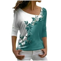 Блузи За Жени Облечени Обични Модни Жени Секојдневно Печатење V-Вратот Долги Ракави Лабави Цвеќиња Маица Блуза Блузи