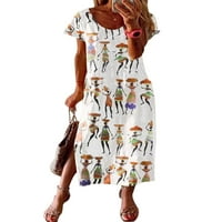 Авамо дами Хавајски печатен туничен фустан лажичка на вратот на вратот, женски Sundress жени со кратки ракави плажа макси фустани