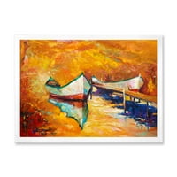 Мал брод за време на топло и портокалово вечерно врамено сликарско платно уметничко печатење