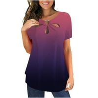 кошули на какина За Жени В-Вратот Краток Ракав Печатење Врвот Блуза Симпатична Блузи За Тинејџерски Девојки Виолетова, И