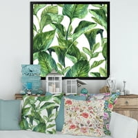 DesignArt „Зеленило од тропски лисја на бело“ тропско врамено уметничко печатење