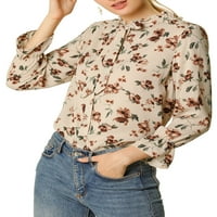 Уникатни поволни цени, женски цветна шушкав вратоврска врат со долг ракав, лежерна кошула за блуза