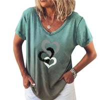 Hhei_k Модни Жени V - Вратот Печатени Кратки ракави Сончоглед Лабава Пуловер Маица копче надолу кошули за жени