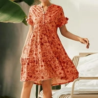 Летни Фустани Женски V Вратот Краток Ракав Цвет Печатење Торта Фустан Секојдневен Фустан Патување Фустан