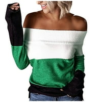 апсуј Џемпери За Жени Дозвола Екипажот Долг Ракав Мода Пуловер Крпеница Џемпер Врвот Зелена Големина XL