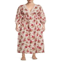 Романтичен цигански женски плус големина со долга ракав капчиња трим макси фустан