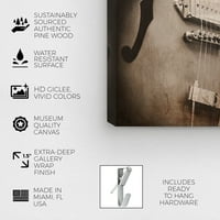 Винвуд Студио Музика и танцување wallид Арт Арт Канвас ги отпечати музичките инструменти „Денови на гитара“ - Браун, Бело