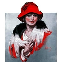 Womanената во црвена капа Сликарство печатење на завиткано платно