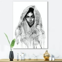 Црно -бел портрет на млада индиска жена I сликање платно уметнички принт