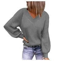 ХГВ Џемпер За Жени New Нов Секојдневен Лабав Пуловер Со Цврста Боја Џемпер Со Долги Ракави Греј М