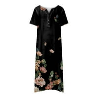 хуаи плус големина макси фустан за жени фустан за жени секојдневен v врат цветен принт со кратки ракави шишенце со флорален