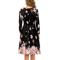 Цреша Цвет Жени Фустани Големина XL Секојдневен Миди Должина Фустан Должина На Коленото Лабави Жени Долги Ракави Облечени Врвовиesетски
