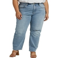 Co. Silver Jeans Co. Women'sенски плус големина многу пожелно со висок пораст Тенок права нозе фармерки со големина на половината со 12-24