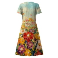 Ауроурал клиренс фустан плус големина Женска Мода Секси Гроздобер V Вратот Кратки Ракави Печатење Партиски Фустани