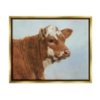 СТУПЕЛ ИНДУСТРИИ кафеава млечна крава Детално фарма сликарство на животни со металик злато лебдечко платно печатење wallидна