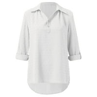 Копче KETEYH-CHN надолу кошули за жени со долги ракави блузи за жени облечени обични врвови бели, л