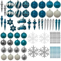 Сет за Божиќни украси за време на празници, чаша, сребро и бело, сметајте