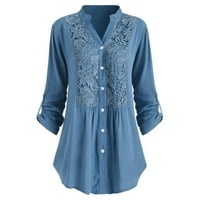 Летно заштеда на заштеда на женски врвови на копчињата шарени печати кратки ракави, обична кошула горната блуза