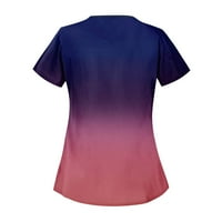 Женски врвови на екипажот на екипажот на екипажот, женски блуза, печатено летни кратки ракави маици Туника кошули Виолетова