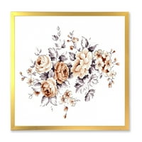 DesignArt „Пинк диви рози со монохроматски лисја“ Традиционално врамено уметничко печатење