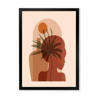 DesignArt 'Апстрактна убава девојка портрет и тропски палма лисја' модерен врамен уметнички принт